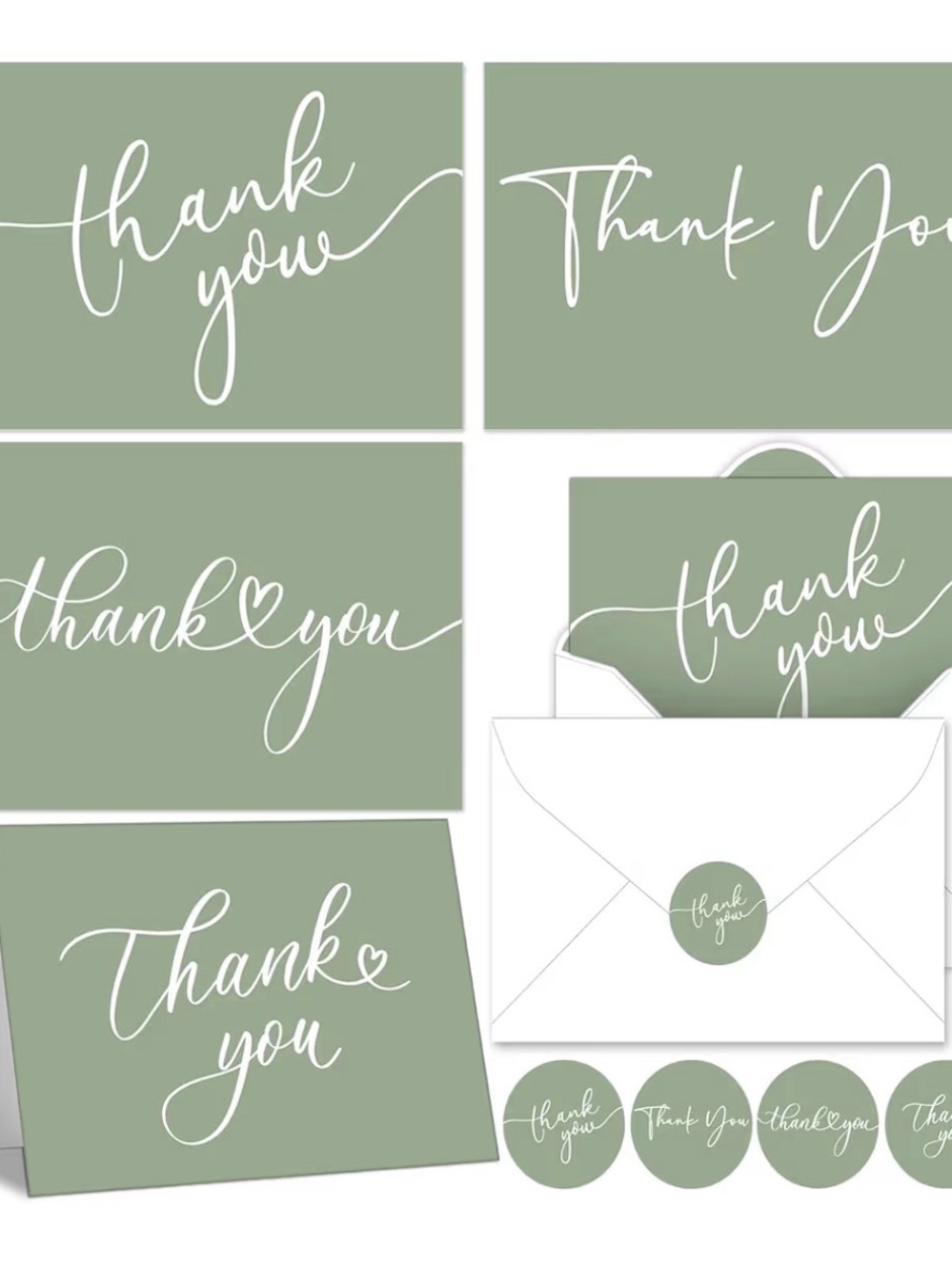 Naozinebi 48 Count Sage Green Thank You Cards with Envelopes